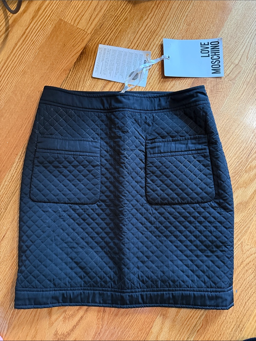 Love Moschino Black Quilted Mini Skirt with Front Pockets